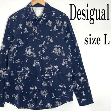 Desigual 데시구알 긴팔 하와이안 패턴 올 패턴 셔츠 네이비 L