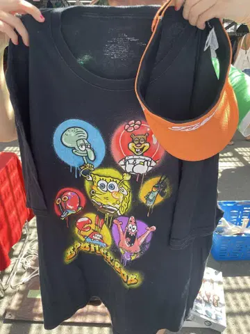 [귀여운 구제 의류] 스펀지 밥 3xl 및 오렌지 선바이저