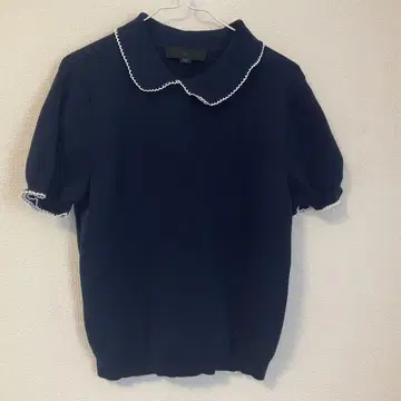 ZARA 반팔 파이핑 니트 상의 네이비