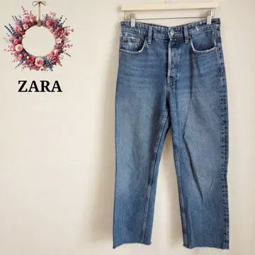 ZARA 자라 밑단 프린지 데님 앵클 청바지 스키니 EU38