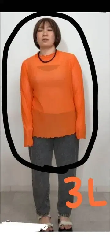 새상품 시마무라 오카다 유리 오렌지 시어 풀오버 3L 면100%