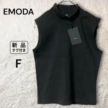EMODA 새상품 슬리브리스 하이넥 리브 니트 탑 블랙 F