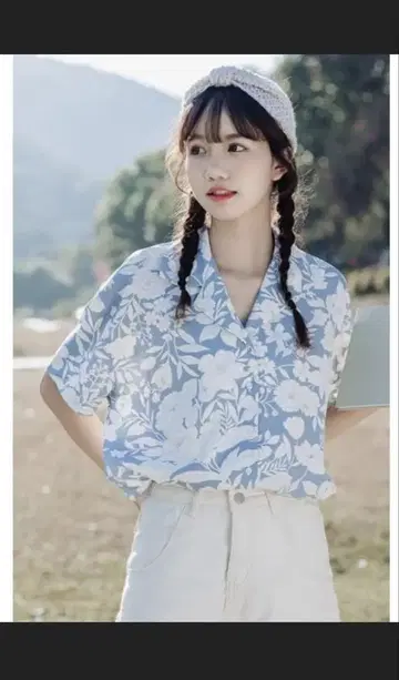 하늘색 꽃무늬 알로하 셔츠