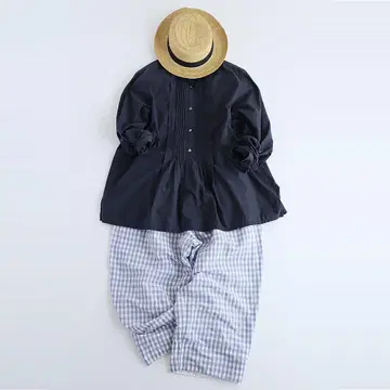 APUNTOB 코튼 린넨 이지 팬츠 블루 체크 S