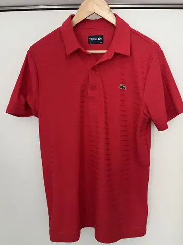 LACOSTE 스포츠 스트라이프 피케 셔츠 US M 레드