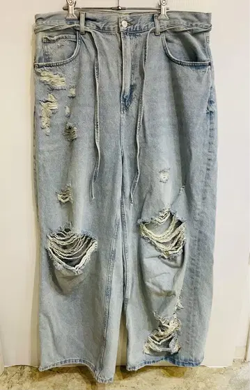 ZARA 데미지 와이드 데님 팬츠 W34 남성용 배기진