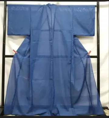 유리색 파랑 여름 명주 기모노 이로무지 화학 섬유