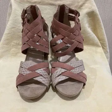 핑크 크로스 스트랩 샌들 23.5cm 힐 8cm
