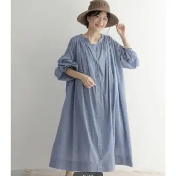 어반 리서치 도어즈 코튼 보일 개더 원피스 블루 M