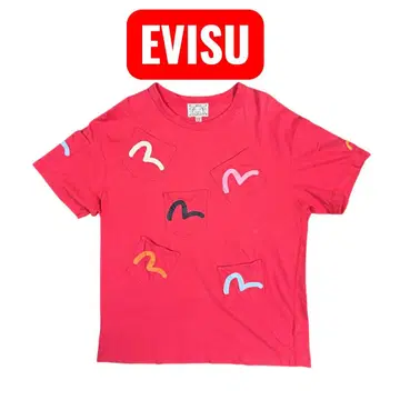 [EVISU] 에비수 반팔 티셔츠 메니 포켓 카모메 페인트 레어