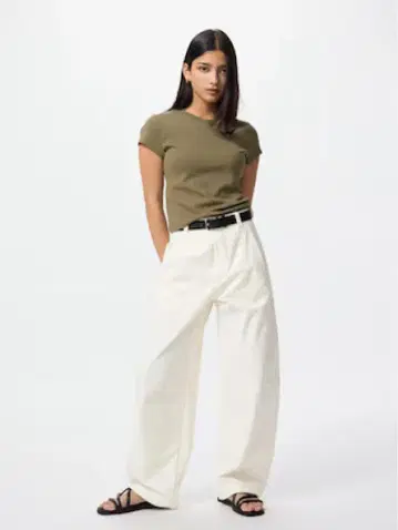 [새상품] UNIQLO 저지 배럴 레그 팬츠 화이트 인심 65cm