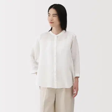 무인양품 여성 린넨 워싱 7부 소매 블라우스 여성용 이번 시즌