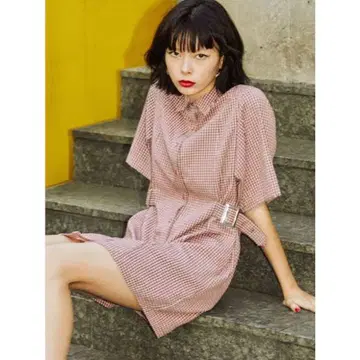 jouetie 허리 벨트 미니 원피스 원피스 깅엄 체크