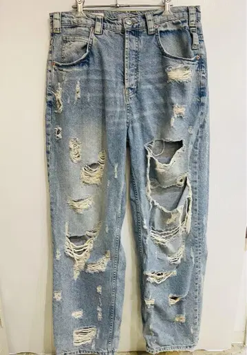 ZARA 데미지 배기 데님 팬츠 와이드 청바지 W32 남성용