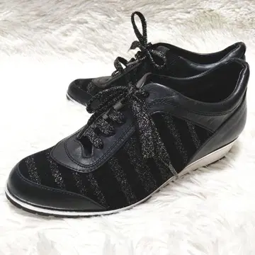새상품급 긴자 카네마츠 가죽 라메 스니커즈 레이스업 23cm