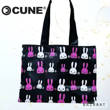 CUNE 큔 토끼 핑크 블랙 나일론 토트백