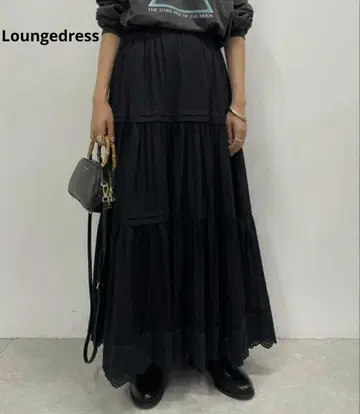 Loungedress 티어드 레이스 스커트 블랙 프리 사이즈 롱