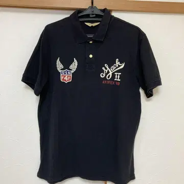 AVIREX 블랙 피케 셔츠 2XL