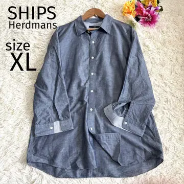 SHIPS Herdmans 코튼 린넨 7부 소매 셔츠 네이비 남성용 XL