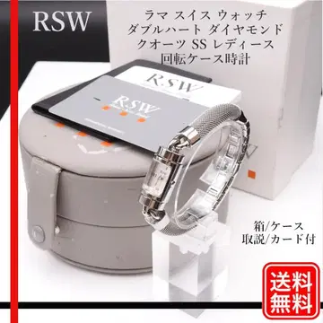 RSW 라마 스위스 워치 더블 하트 다이아몬드 쿼츠 교체용 벨트 포함