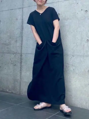 이에파피요네 빅 포켓 부착 롱 원피스