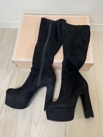 블랙 니하이 부츠 플랫폼 힐