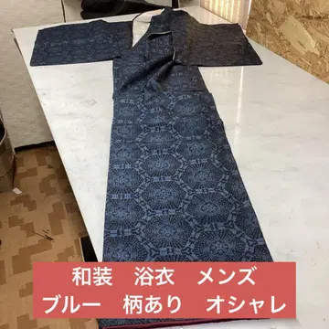 일본 의류 유카타 남성용 블루 패턴 올 패턴 세련된 캐주얼 (14Y)