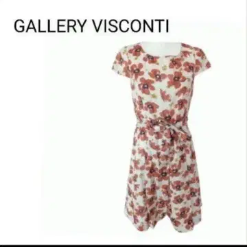 GALLERY VISCONTI 꽃무늬 허리 리본 원피스 무릎 기장
