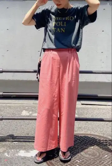 PUAL CE CIN 면 린넨 와이드 팬츠