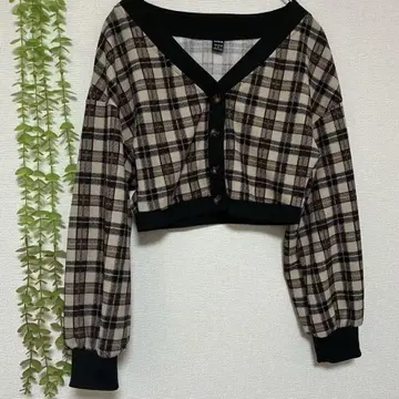 SHEIN [S] 체크 숏 기장 가디건 베이지