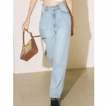 하이웨스트 루즈 데님 팬츠 릴리 브라운