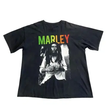 ZION Bob Marley 포토 프린트 티셔츠 블랙 라스타 컬러