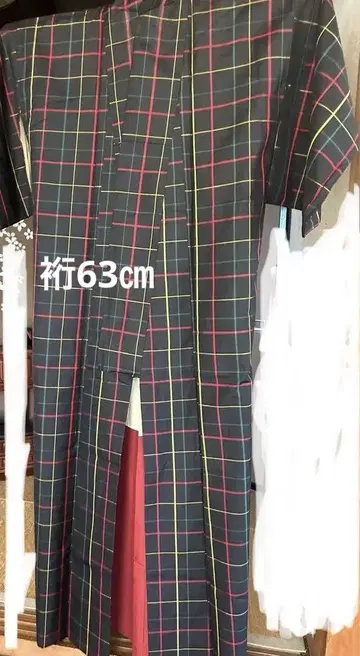 체크 무늬 명주 기모노 화장 63cm