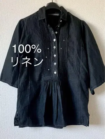 100% 린넨 블랙 셔츠 반팔 베이 크루즈 일본제
