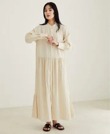 SALON adam et rope 티어드 개더 롱 원피스