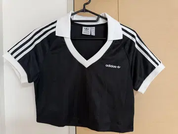 adidas V넥 크롭 피케 셔츠 2XL 블랙/화이트