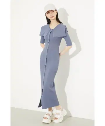 rienda 백 버튼 빅 칼라 타이트 2way 원피스