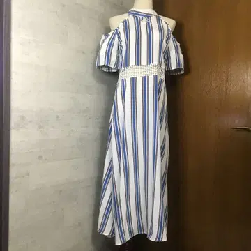 미사용 오프숄더 스트라이프 롱 원피스 백 지퍼 L