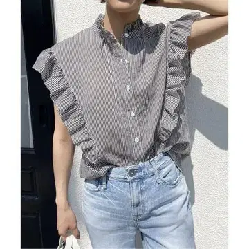 슬리브리스 코튼 실크 핀턱 프릴 블라우스