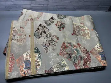 앤티크 마루오비 부채면 전체 순수 실크