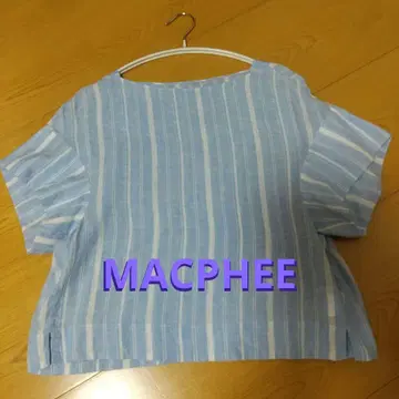 MACPHEE 린넨 100% 스트라이프 패턴 반팔 셔츠 사이즈 36