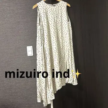 mizuiro ind 도트 무늬 비대칭 슬리브리스 원피스 린넨 혼방