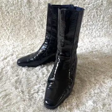 긴자 요시노야 롱 부츠 웨지솔 에나멜 24.5cm