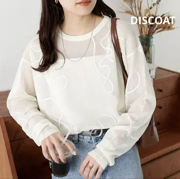 DISCOAT 선 패턴 풀오버 메쉬 시스루 썸머 니트 긴팔