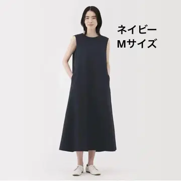 새상품 무인양품 슬리브리스 롱 원피스 다크 네이비