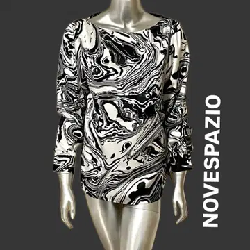 NOVESPACIO 긴팔 튜닉 화이트 블랙 마블