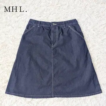 마가렛호웰 MHL. 무릎 기장 데님 스커트 [L] 파랑 코튼 벨트 부착