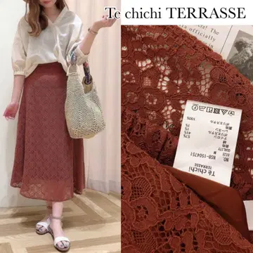테치치 테라스 레이스 플레어 롱 스커트 브라운