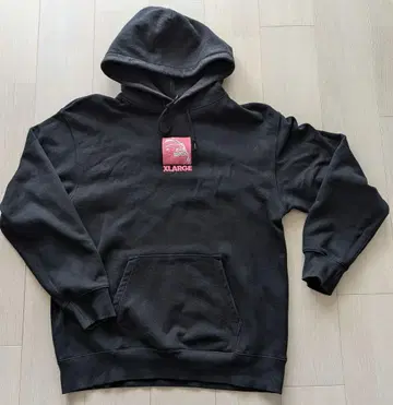 XLARGE 블랙 후드티 L 핑크 자수