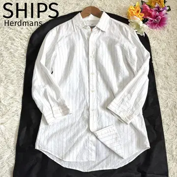 SHIPS Herdmans 코튼 린넨 7부 소매 셔츠 스트라이프 화이트